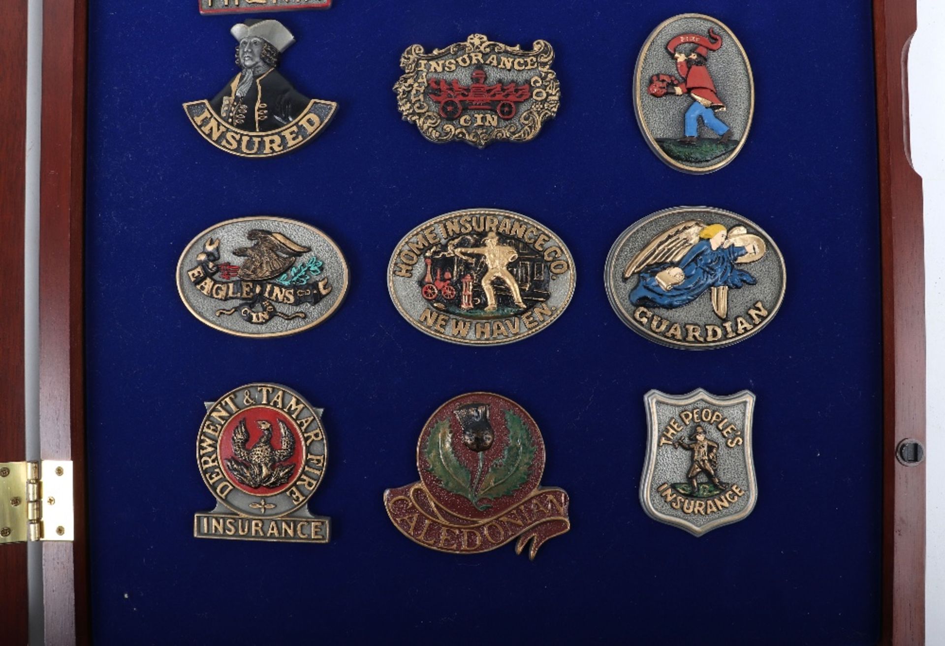 Fifteen Fine pewter fire insurance plaques, mounted in glass case - Image 3 of 5