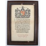 WW1 Framed Memorial Scroll DCLI Killed in Action 16th September 1916