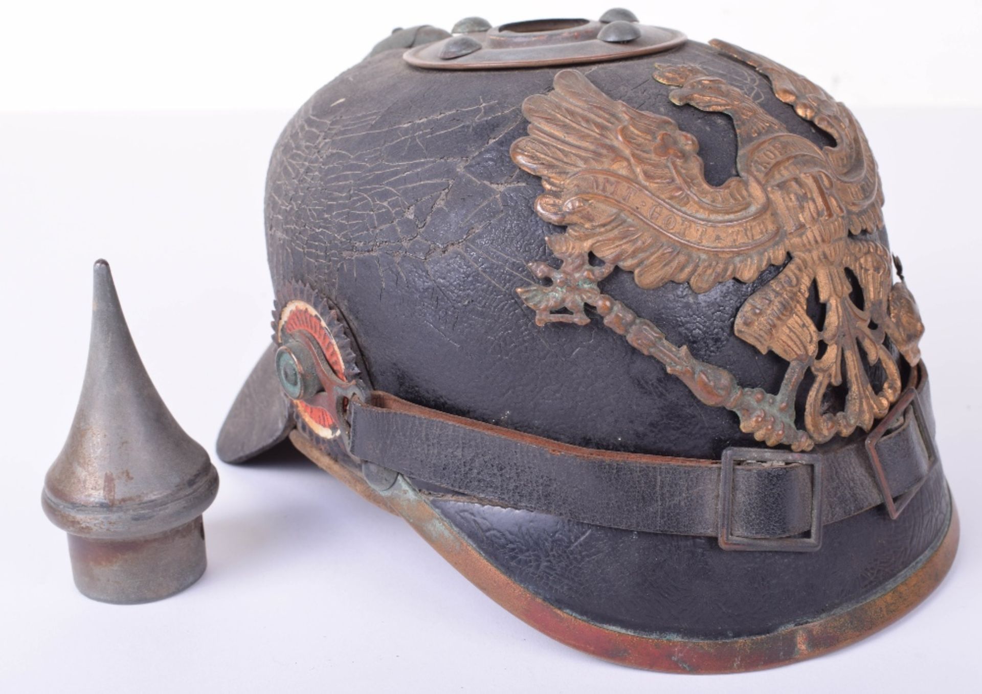 Battlefield Pick-Up Prussian Enlisted Mans Pickelhaube with an Original Numbered Field Cover - Image 12 of 30