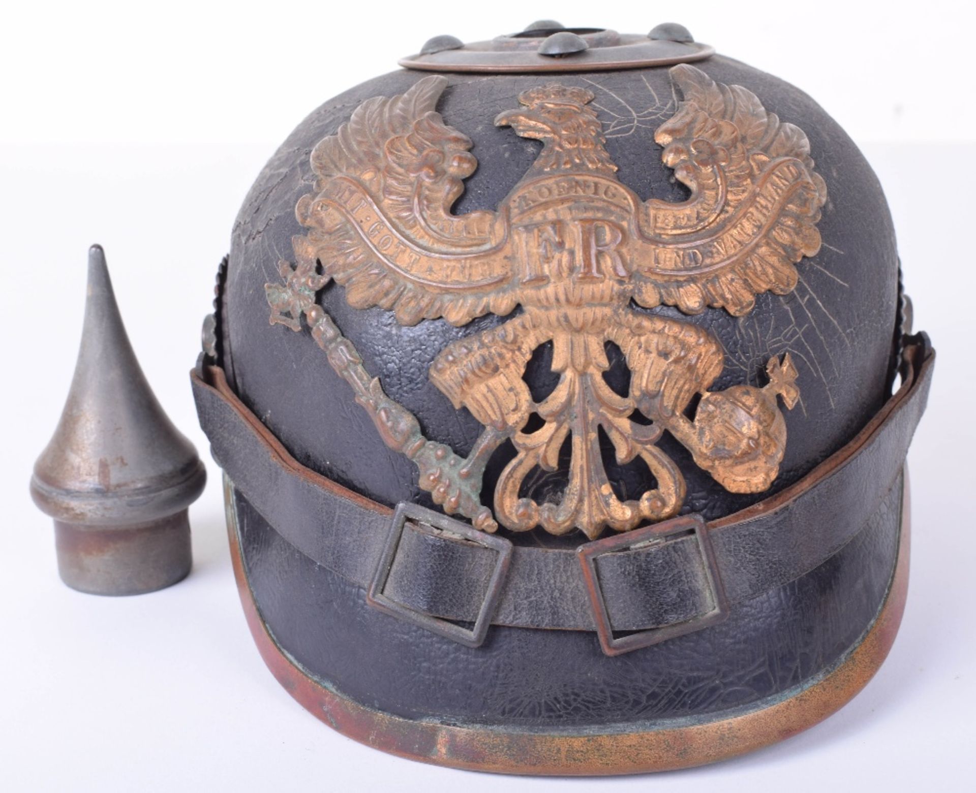 Battlefield Pick-Up Prussian Enlisted Mans Pickelhaube with an Original Numbered Field Cover - Image 9 of 30