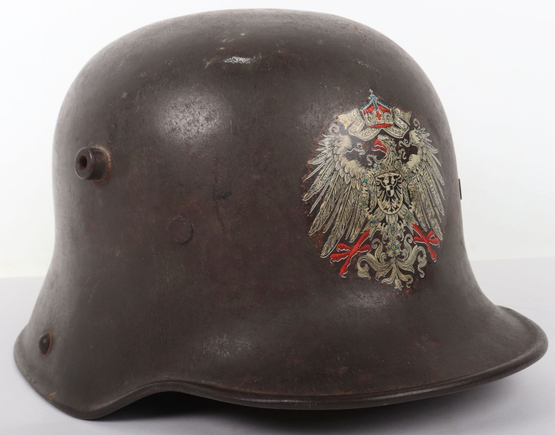 WW1 German M-17 Steel Combat Helmet with Deutsches Kaiserreich Decal Possibly Linked to Imperial Ter - Bild 4 aus 10