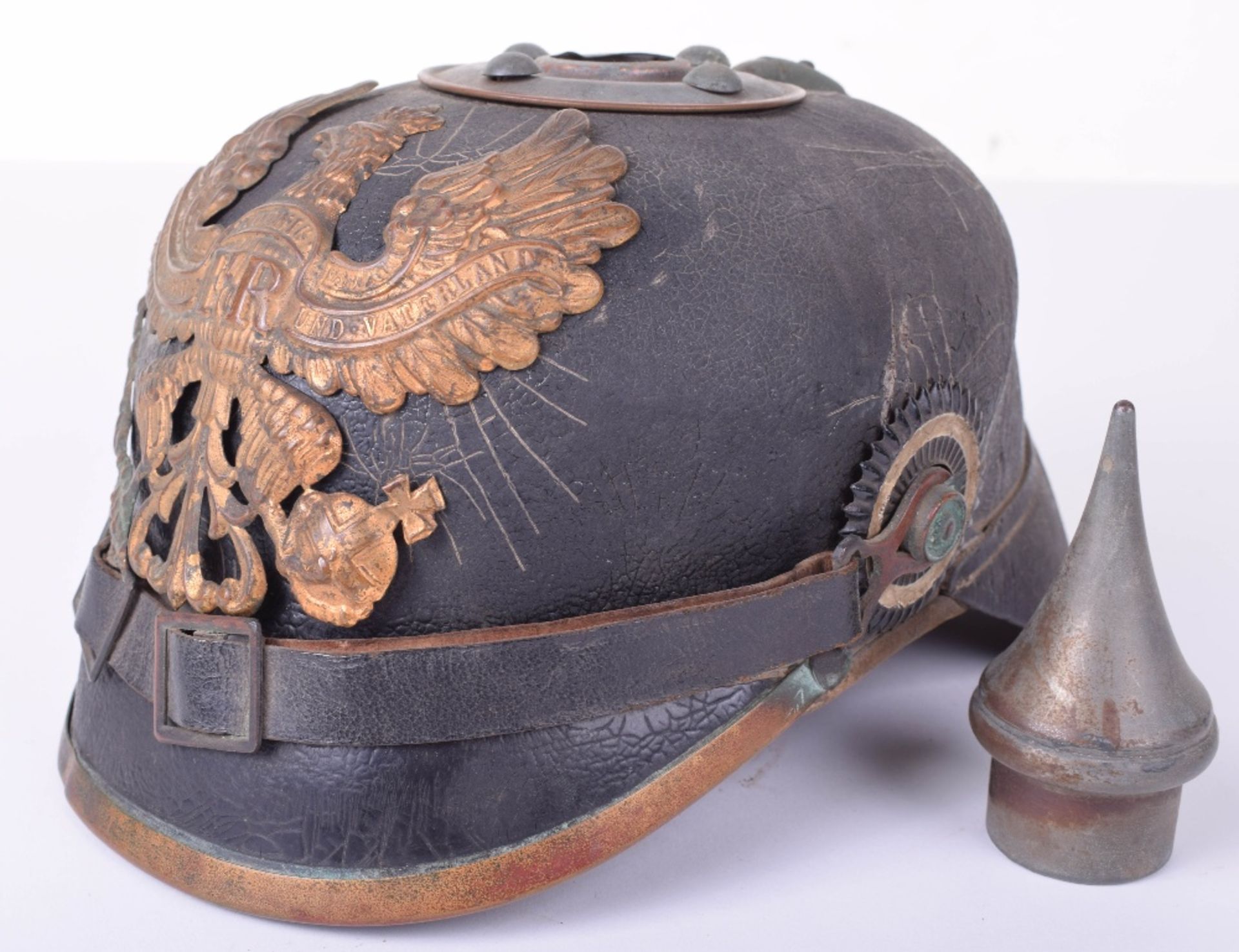 Battlefield Pick-Up Prussian Enlisted Mans Pickelhaube with an Original Numbered Field Cover - Image 11 of 30