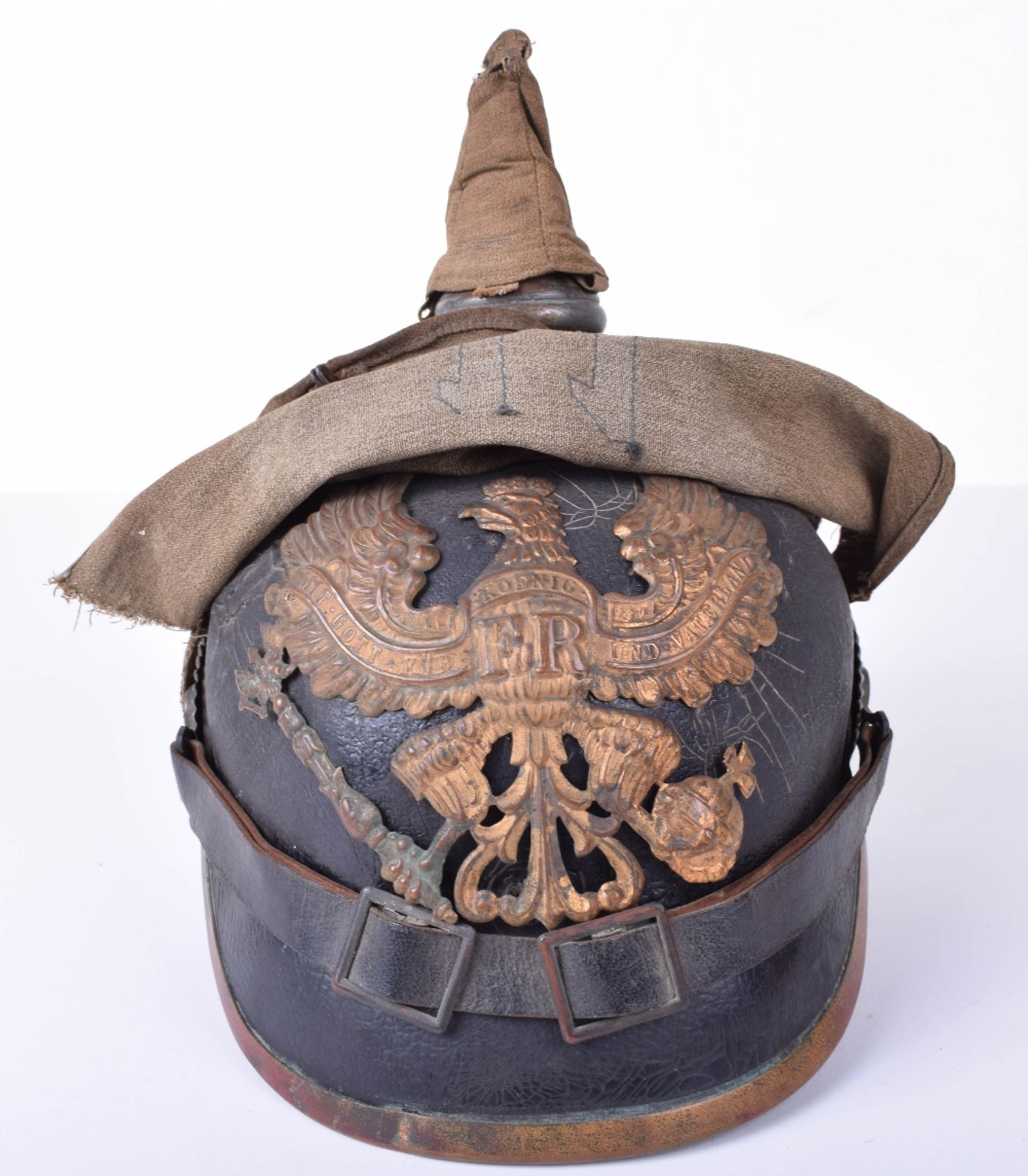 Battlefield Pick-Up Prussian Enlisted Mans Pickelhaube with an Original Numbered Field Cover - Image 6 of 30