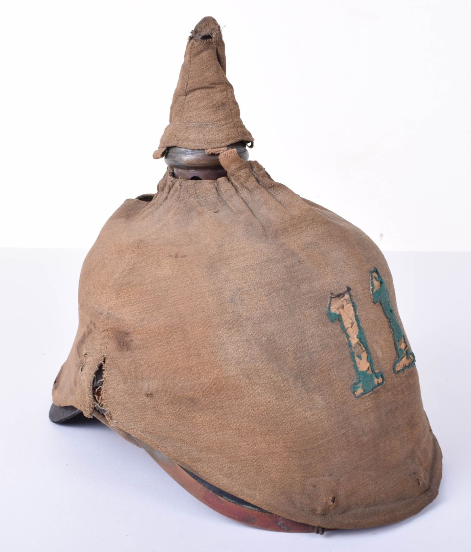 Battlefield Pick-Up Prussian Enlisted Mans Pickelhaube with an Original Numbered Field Cover - Image 3 of 30