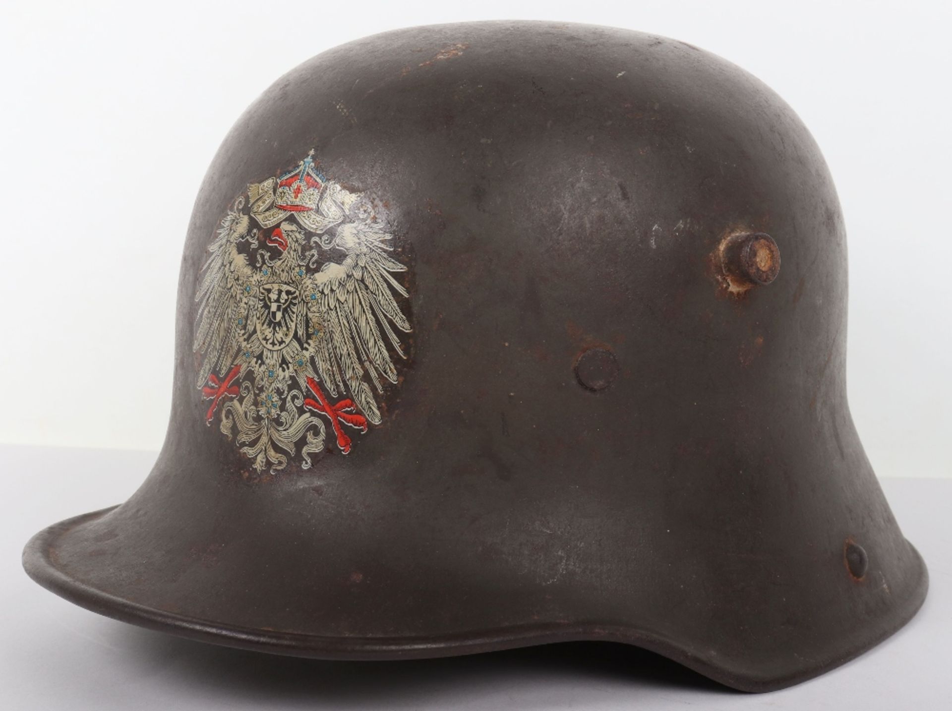 WW1 German M-17 Steel Combat Helmet with Deutsches Kaiserreich Decal Possibly Linked to Imperial Ter - Bild 3 aus 10