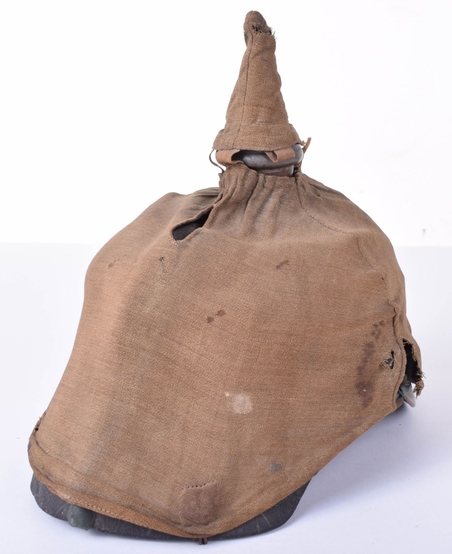 Battlefield Pick-Up Prussian Enlisted Mans Pickelhaube with an Original Numbered Field Cover - Image 4 of 30