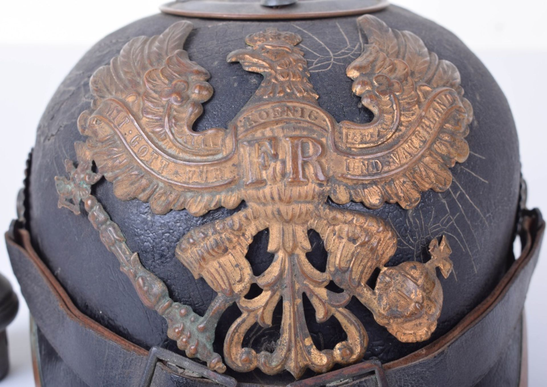 Battlefield Pick-Up Prussian Enlisted Mans Pickelhaube with an Original Numbered Field Cover - Image 10 of 30