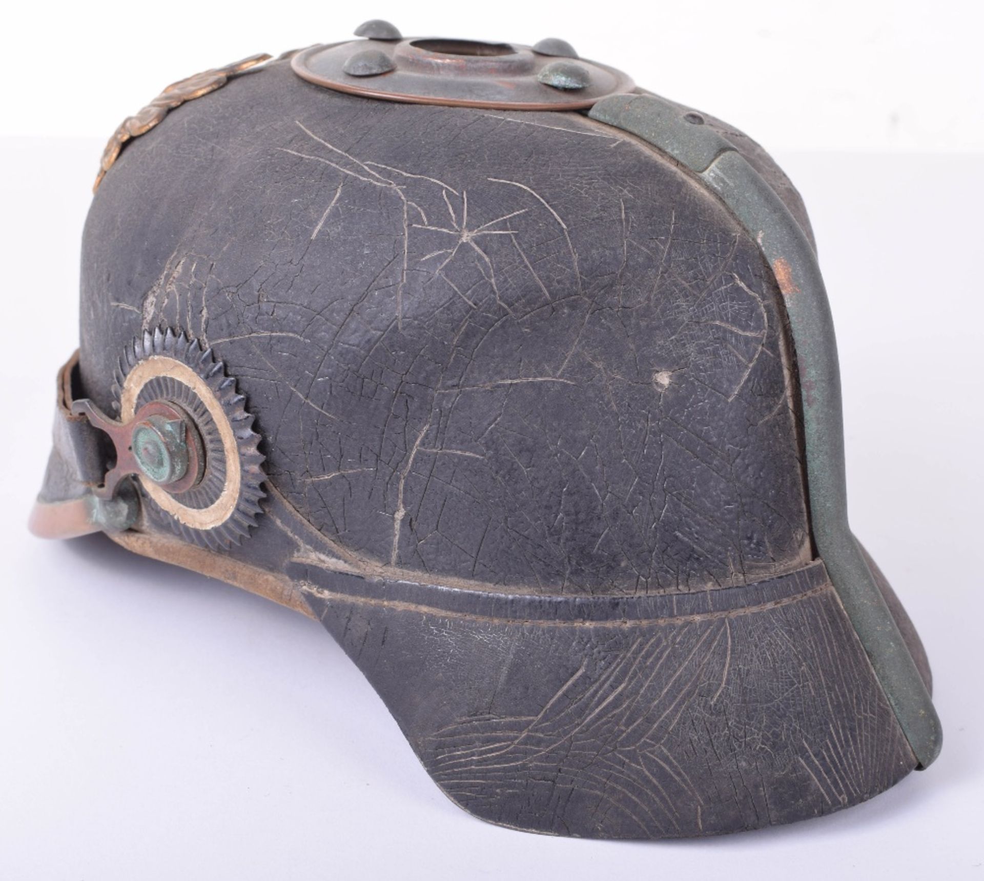 Battlefield Pick-Up Prussian Enlisted Mans Pickelhaube with an Original Numbered Field Cover - Image 14 of 30