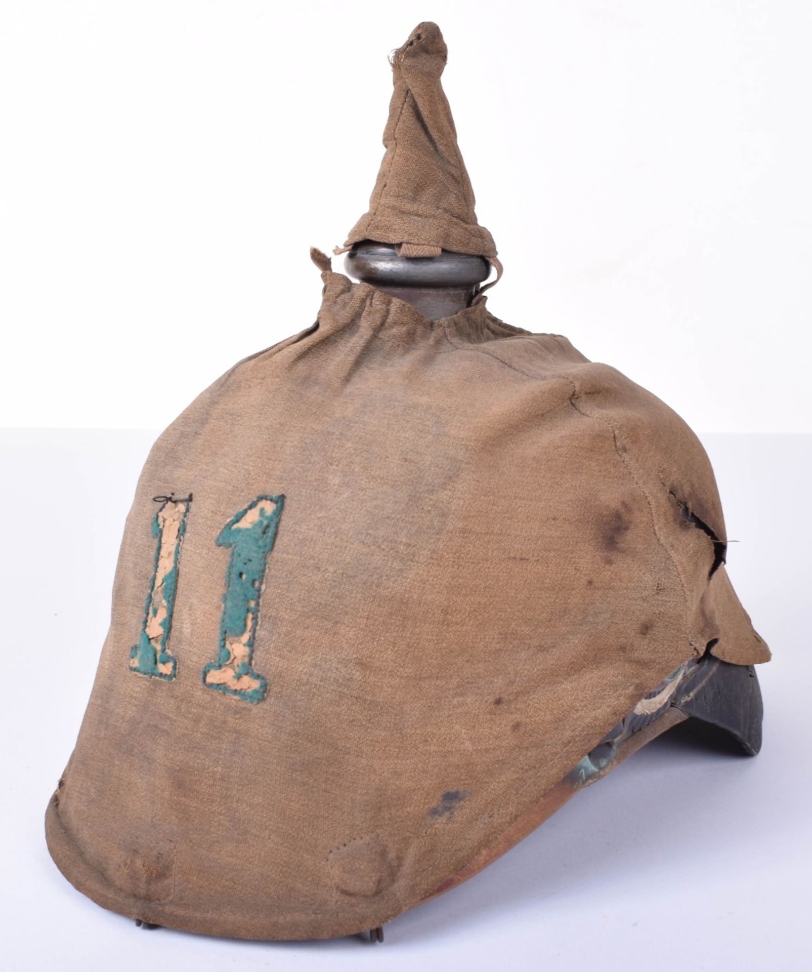 Battlefield Pick-Up Prussian Enlisted Mans Pickelhaube with an Original Numbered Field Cover - Image 2 of 30