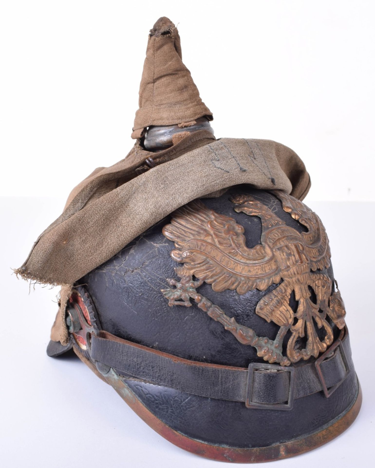 Battlefield Pick-Up Prussian Enlisted Mans Pickelhaube with an Original Numbered Field Cover - Image 8 of 30