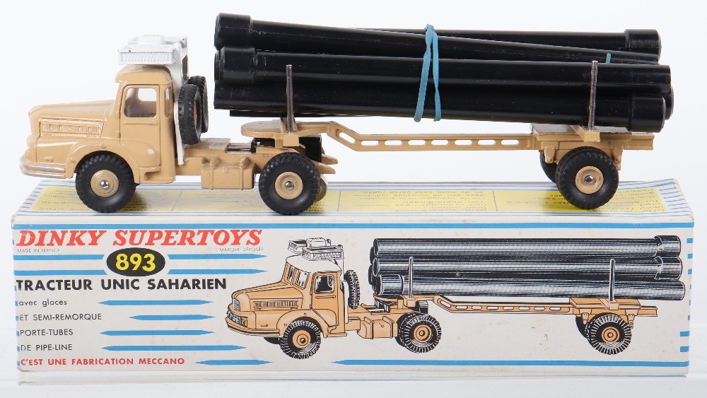 French Dinky Toys 893 Unic Sahara Tractor with Pipe carrier semi trailer