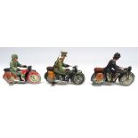 Elastolin, three smaller scale Motorcyclists