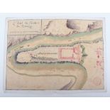 Hand Drawn and Painted Plan of the Castle Chateau de Trezzo" Lombardy c.1796