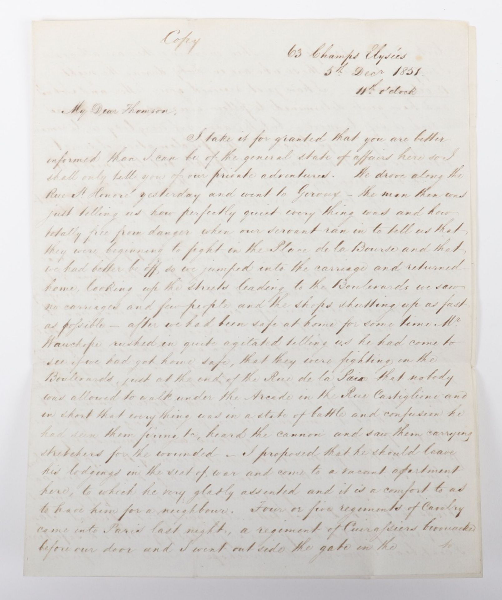 Historic Letter Describing in English, Paris in Short Lived Revolt in 1851 - Image 9 of 18