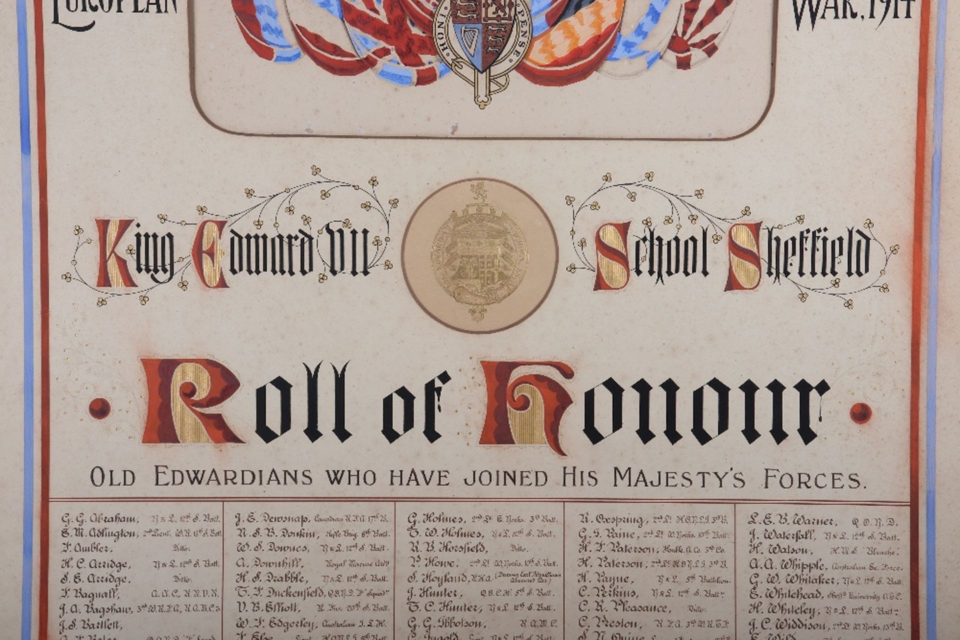 Impressive Roll of Honour Board King Edward VII School Sheffield, 1914 - Image 4 of 10