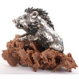 A rare Amador Braojos silver boar, numbered 14 of 25, signed on rear of boar