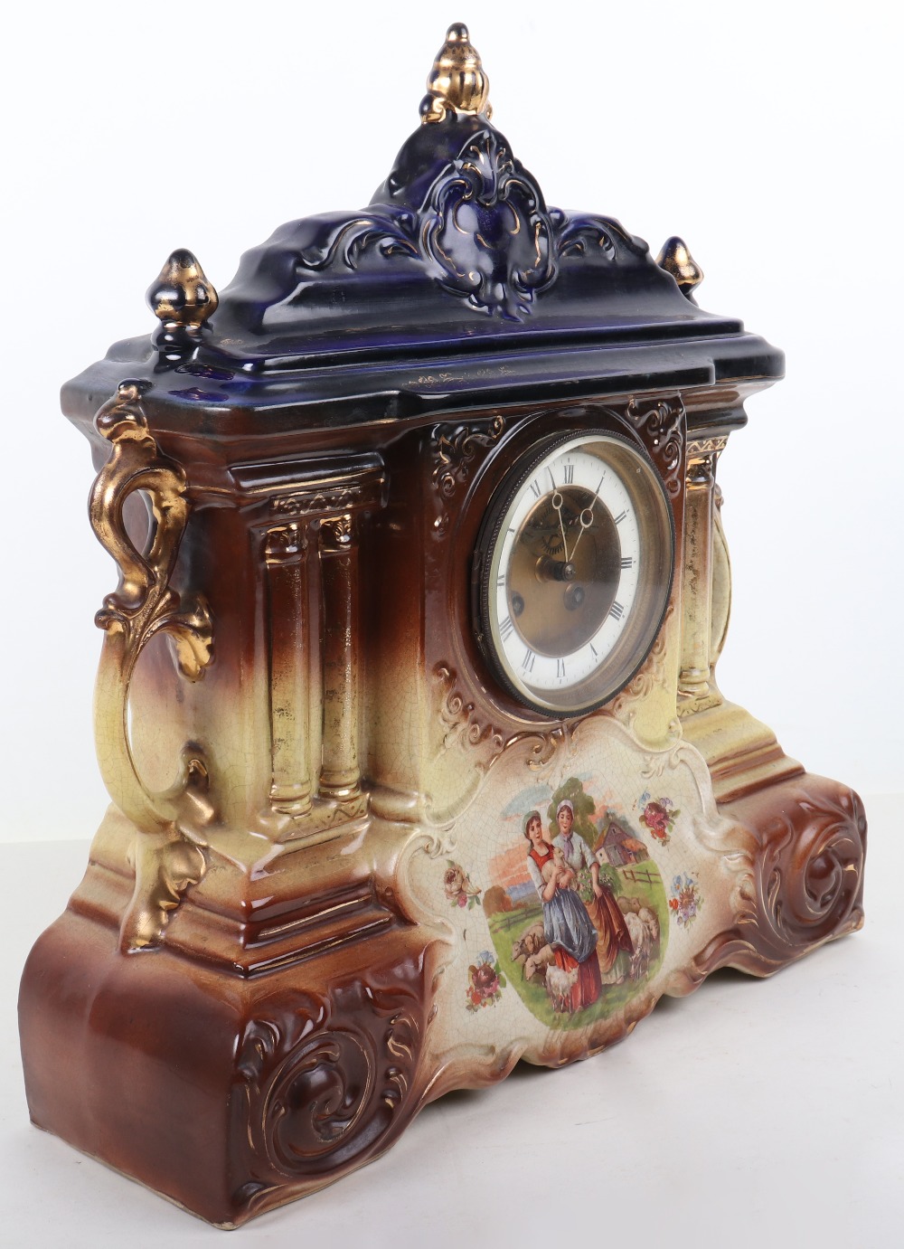 A 19th century painted ceramic cased mantle clock - Image 8 of 12