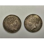 Two half crowns, Victoria 1845 and George III 1816