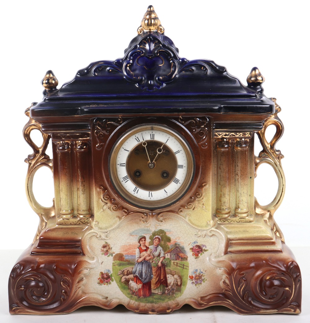 A 19th century painted ceramic cased mantle clock - Image 2 of 12