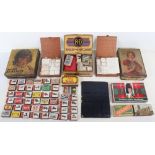 A selection of cigarette cards and match boxes