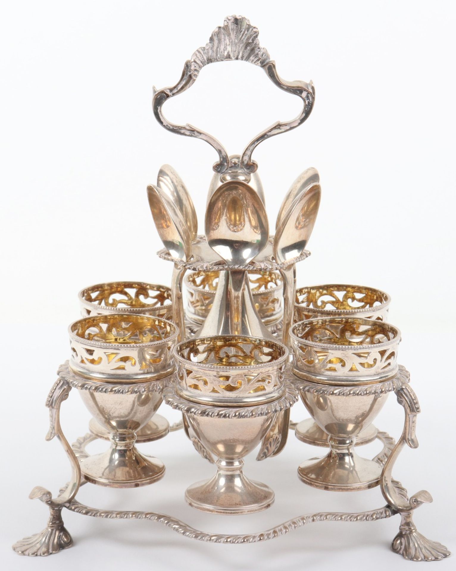 An early Victorian silver egg cruet for six, Joseph Angell I & Joseph Angell II, London 1843 - Image 2 of 7