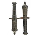 A pair of bronze cannon models