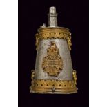 A powderflask with heraldic shield