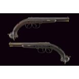 A very rare pair of breech loading pistols with Montigny system