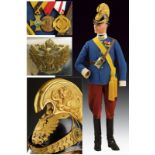 A dragoon officer's uniform and helmet of the 13th regiment