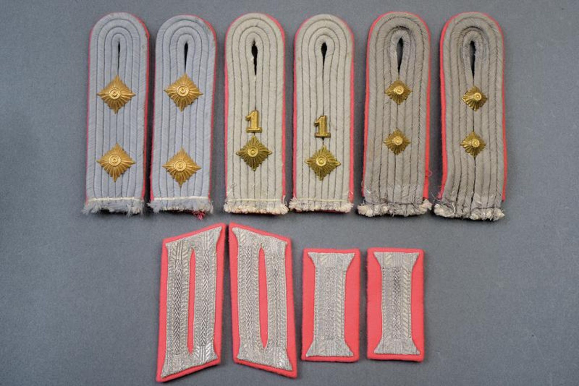 Three pairs of shoulder boards and two pairs of collar tabs for officer's of the Panzertruppe