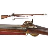 A 1845 model percussion musket with socket bayonet