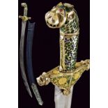 A rare shamshir with silver enameled hilt and mounts