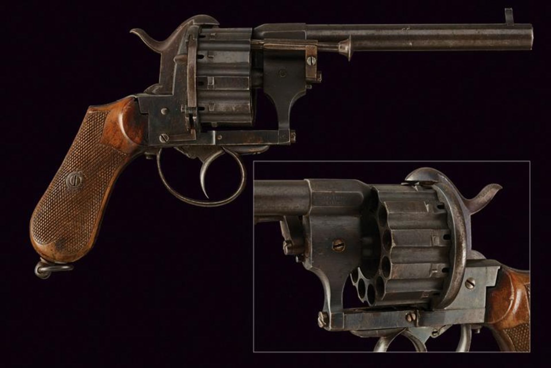 A rare twelve-shot pin-fire revolver by Chaineux