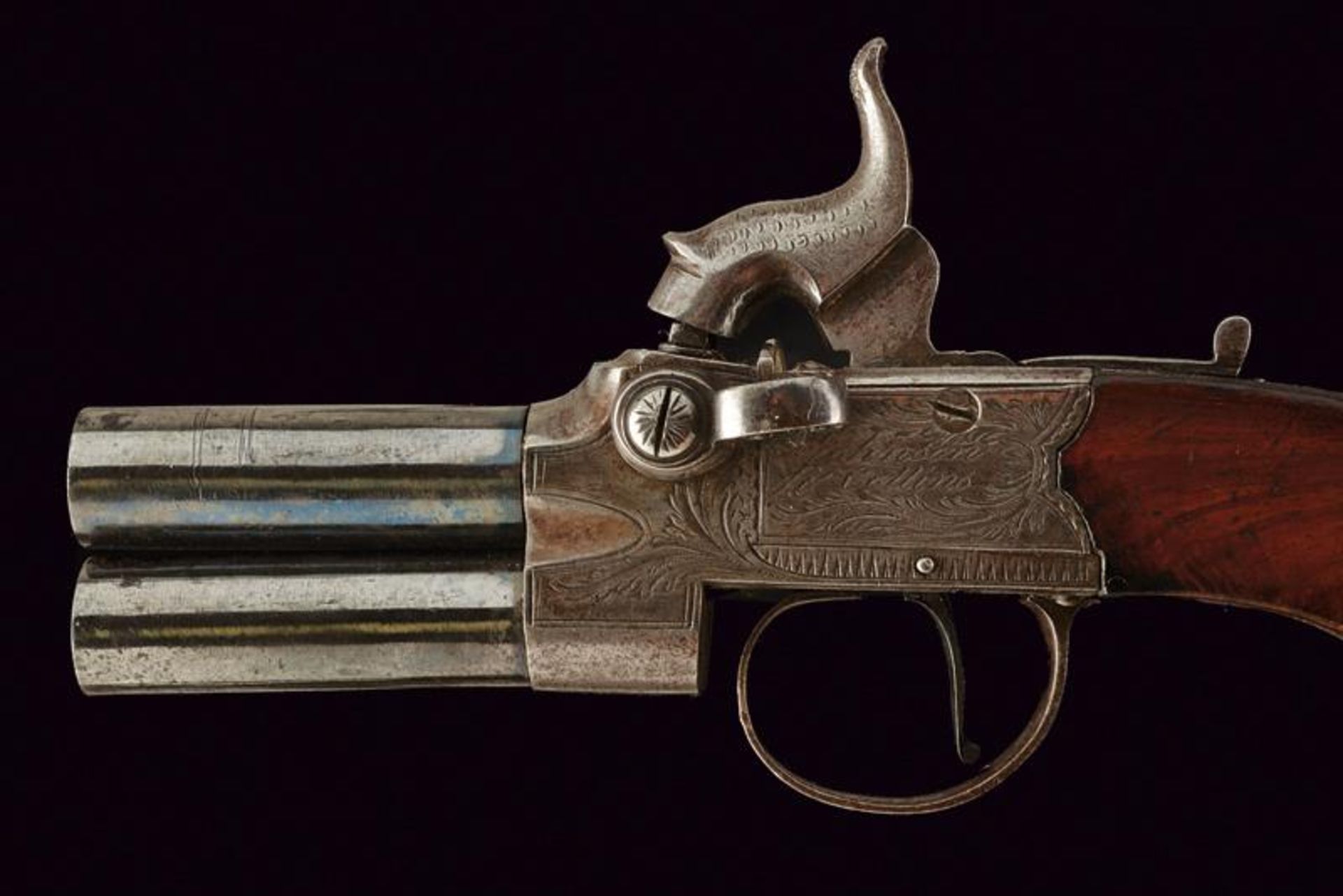 A over and under barreled percussion boxlock pistol by Johnson & Collins - Bild 2 aus 3