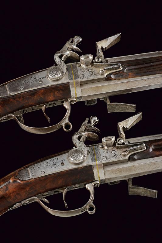A very scarce pair of flintlock Wender pistols by Arnould Soyron - Image 7 of 11