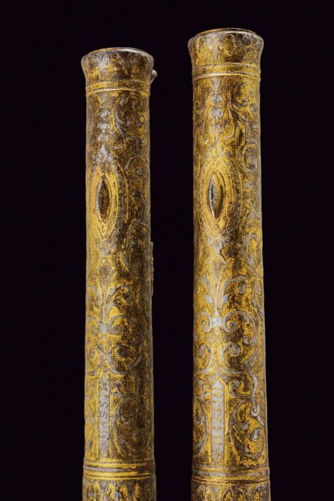 A rare engraved and gilded pair of Queen Anne flintlock pistols by G. Massin - Image 12 of 13