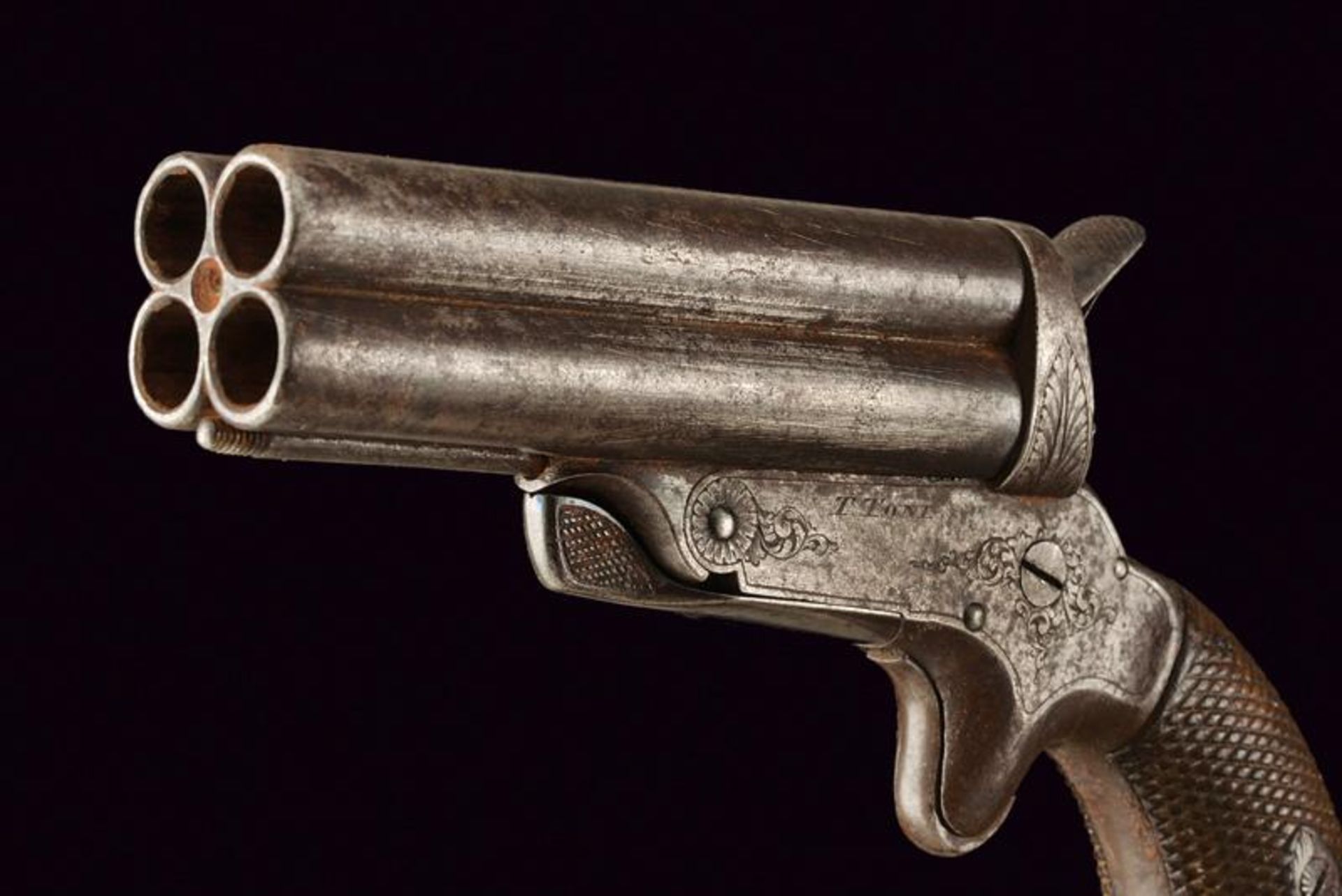 A rare Sharps type four barrelled rim-fire pistol by Toni - Bild 2 aus 5