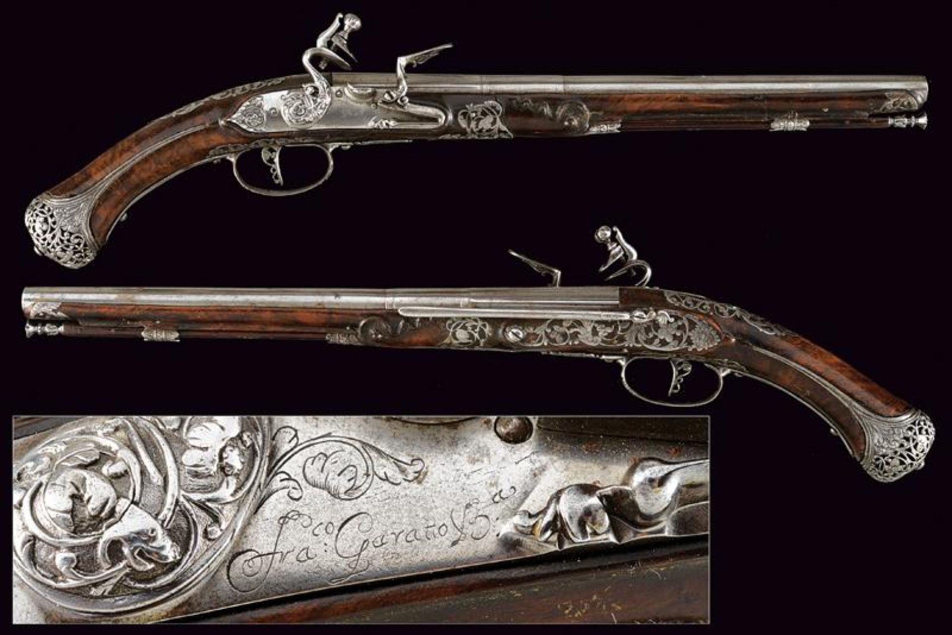 A beautiful pair of flintlock pistols by Francesco Garatto