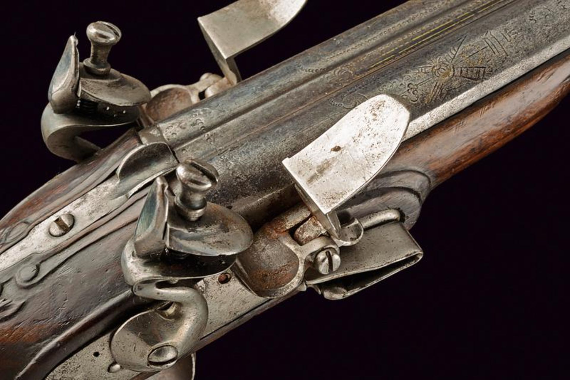 A pair of double barrelled flintlock pistols - Bild 3 aus 5