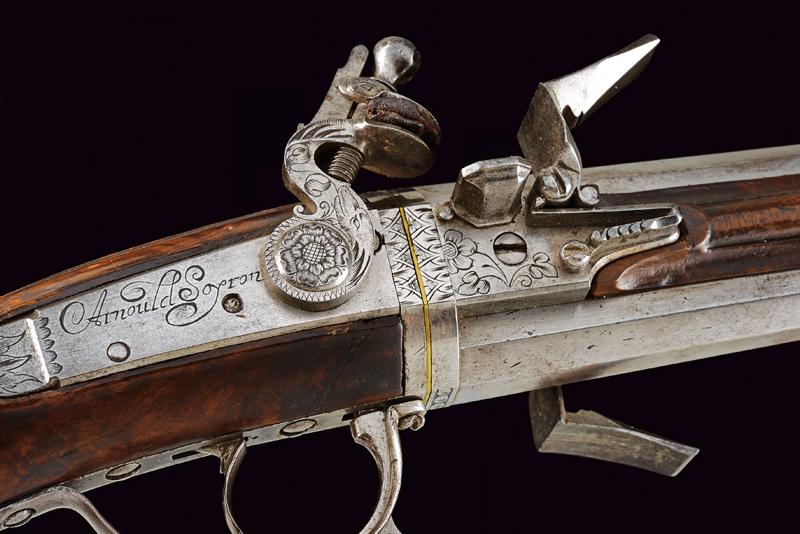 A very scarce pair of flintlock Wender pistols by Arnould Soyron - Image 4 of 11