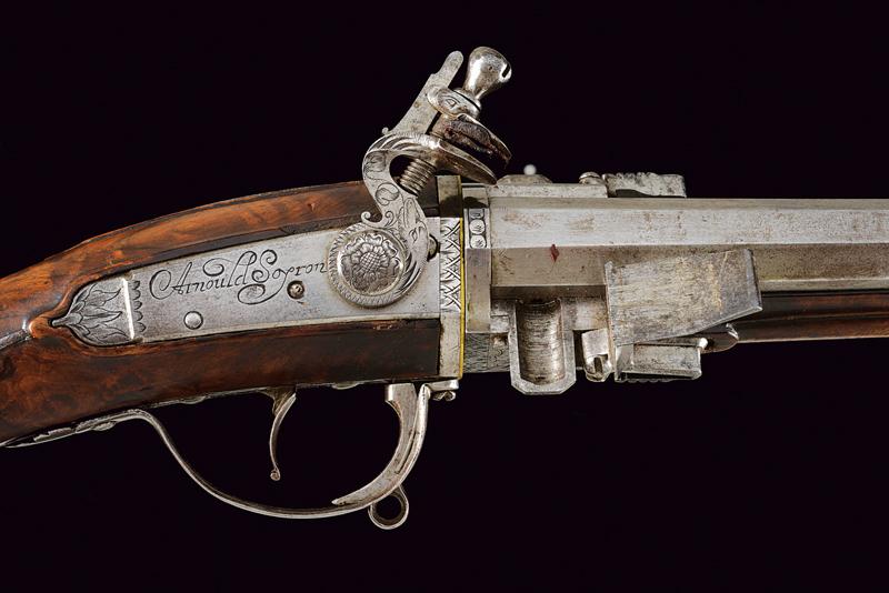 A very scarce pair of flintlock Wender pistols by Arnould Soyron - Image 9 of 11