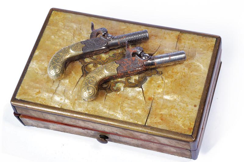 A cased pair of miniature percussion pistols - Image 5 of 6