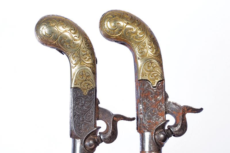 A cased pair of miniature percussion pistols - Image 3 of 6
