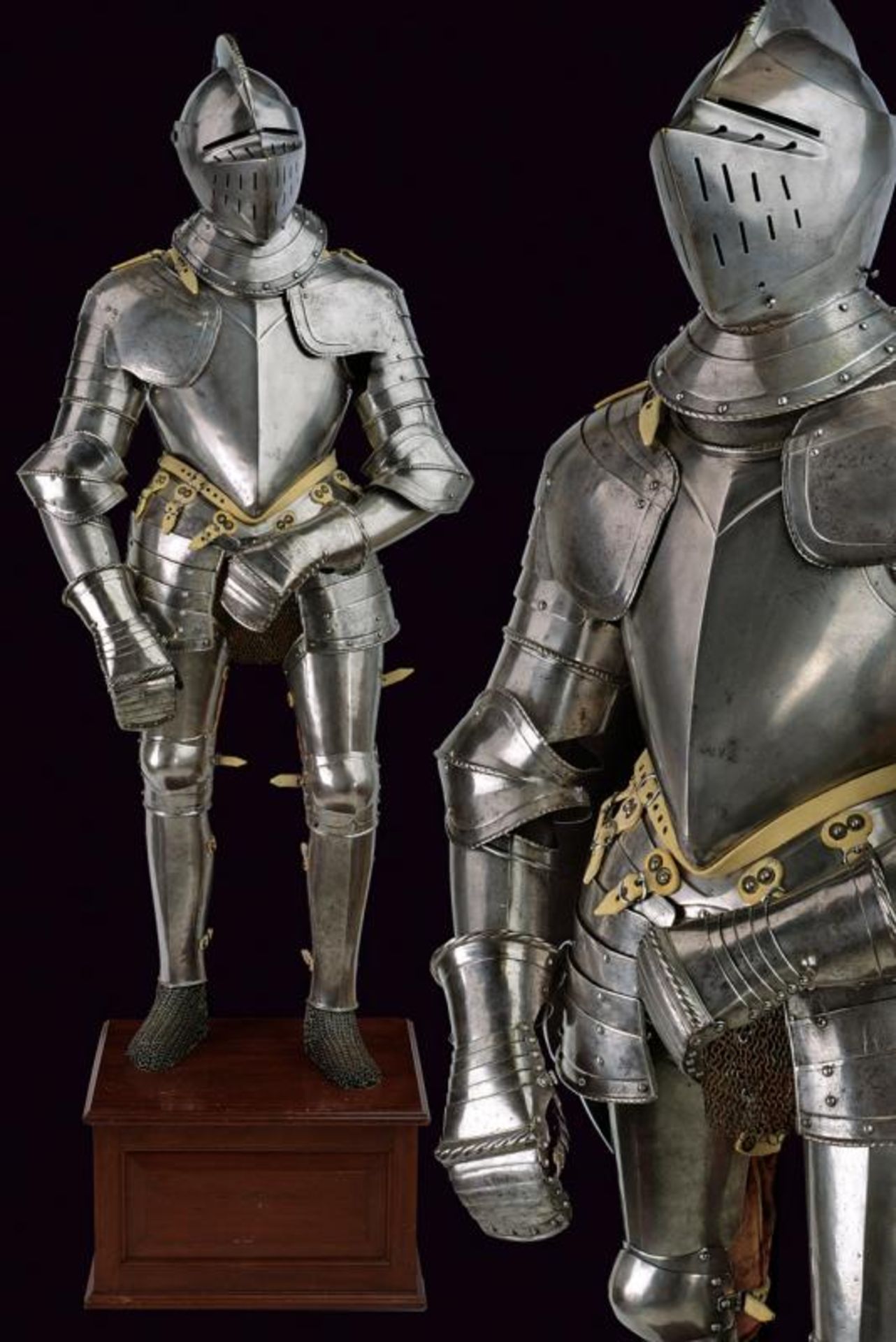 A composite full armour with closed helmet