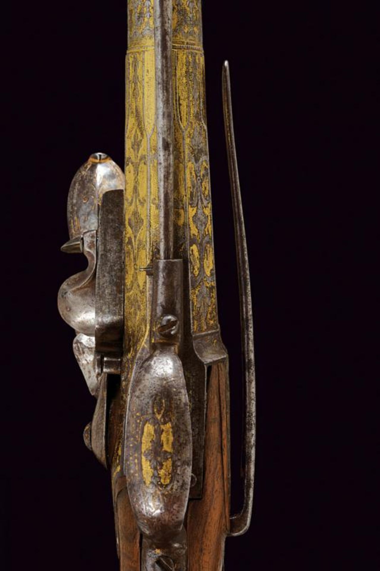 A rare engraved and gilded pair of Queen Anne flintlock pistols by G. Massin - Image 9 of 13