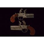 A rare pair of three barrelled flintlock pocket pistols by Parker Holborn