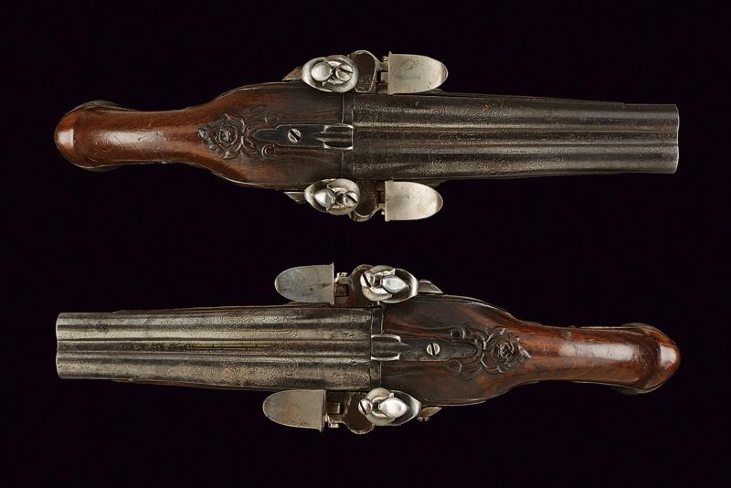 A pair of double barrelled flintlock pistols - Image 2 of 5