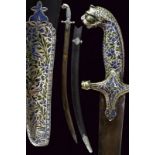 A fine silver hilted and enamelled shamshir