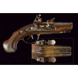 A fine double barrelled traveling flintlock pistol