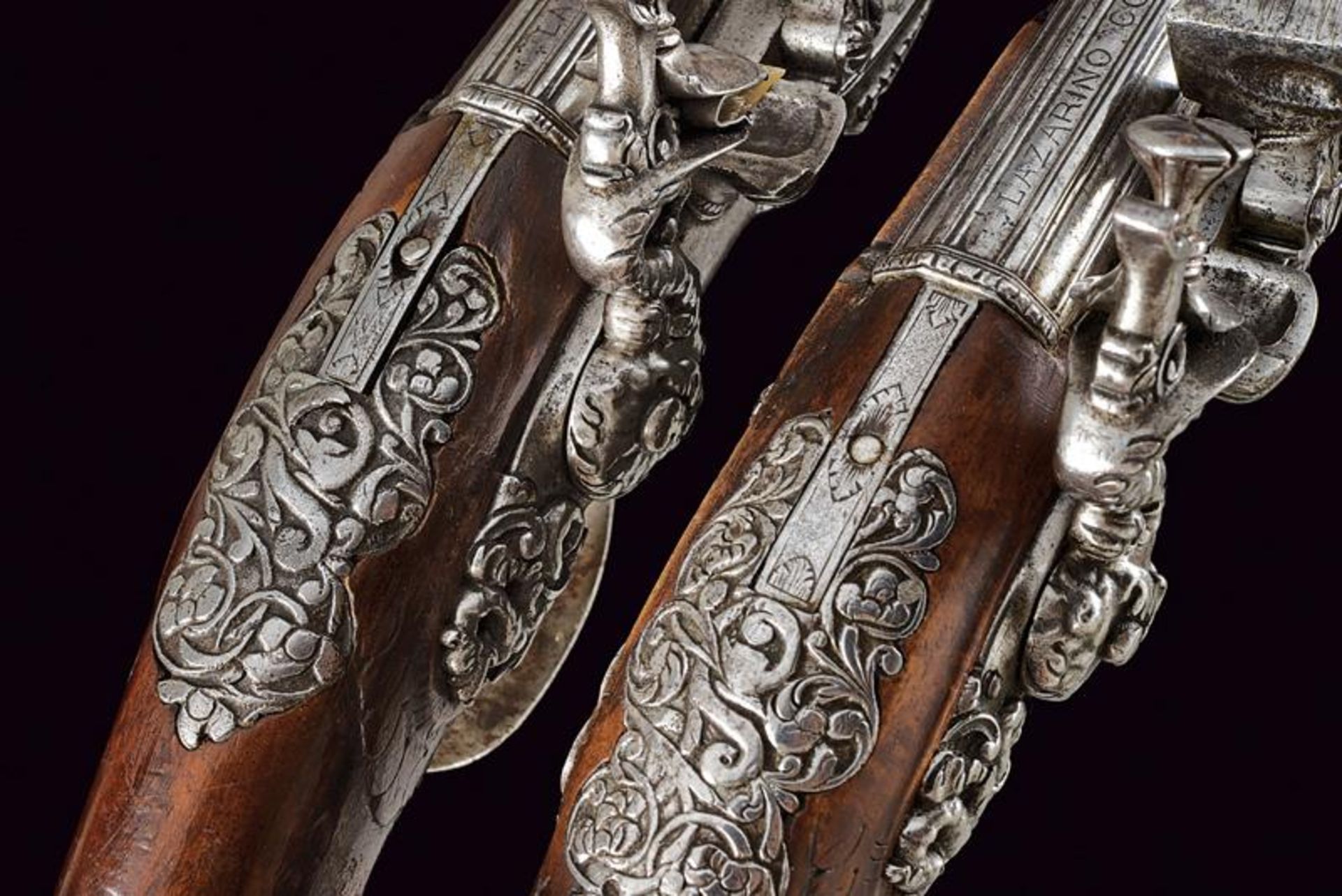 A beautiful and important pair of flintlock pistols, attributed to Ponsino Valet Borgognone - Image 7 of 13